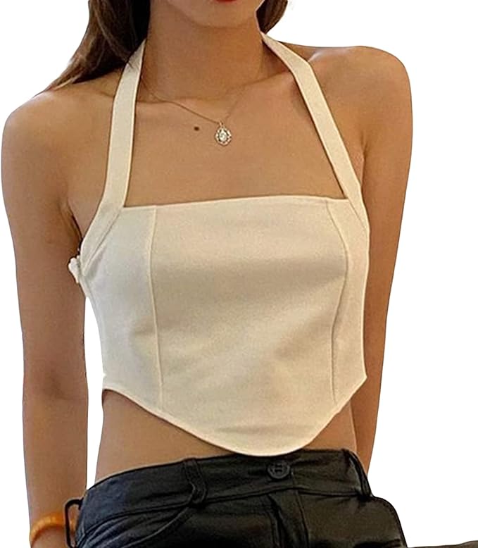 女式夏季露背性感吊带背心上衣 e-girls 吊带背心纯色 y2k 无袖吊带